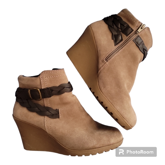 White Mountain Shoes - White Mountain Isabella 8 tan suede brown braided belt wedge